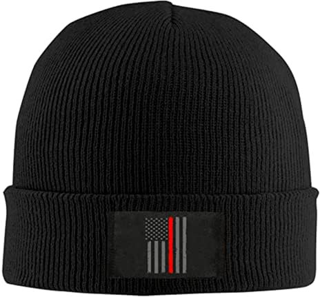Thin Red Line Feuerwehrmann-Flagge Unisex Warme Winter Wollmütze Strickmütze Beanie Skull Cap - Schwarz - Einheitsgröße