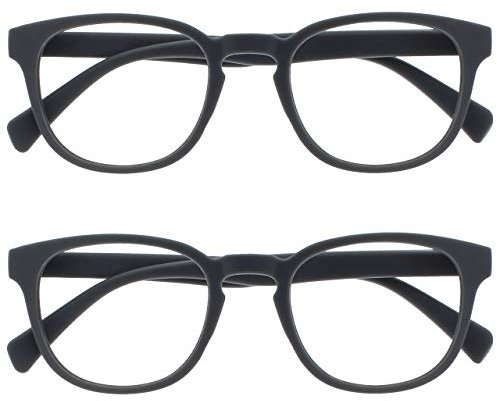OPULIZE Pop Lesebrille 2er Pack Keck Rund Matt Rahmen Federscharniere Kratzfest Grau Herren Damen RR2-7 +2.00