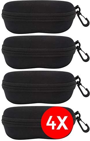 TBOC Brillenetui Hartschale für Gürtel - [Pack 4 Einheiten] Lesebrille Sonnenbrille Sportbrille Groß Modern Leicht Design mit Haken zum Umhängen mit reißverschluss Auto Tasche Damen Herren Kinder