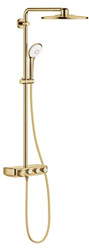 Grohe Sistema doccia SmartActive 310 Multijet THM Duo rotondo, termostato integrato, 3 getti, sistema anticalcare, serie Euphoria, 59,6 x 31 x 110 cm, colore oro lucido (rif. 26507GL0)