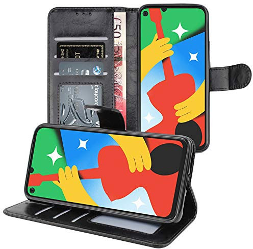 Gadget Giant Funda de Cuero para teléfono Google Pixel 5 Funda Folio Wallet Cover con Ranura para Tarjeta de identificación con Foto - Negro