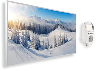 Könighaus Infrarotheizung mit Bild - 1200 Watt + Smart Thermostat & Könighaus APP - Energiesparende Infrarot Wandheizung mit Bildmotiv – TÜV SÜD - Weißer Rahmen (07. Schneelandschaft)