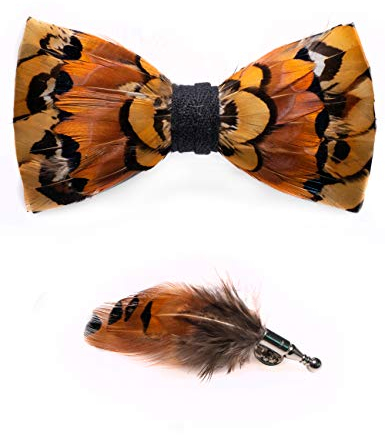 JEMYGINS Handgemacht Hochzeit Party Leder Feder Fliege Braun schwarz Fliegen mit Geschenkbox Set für Herren In mehreren Farben(17)
