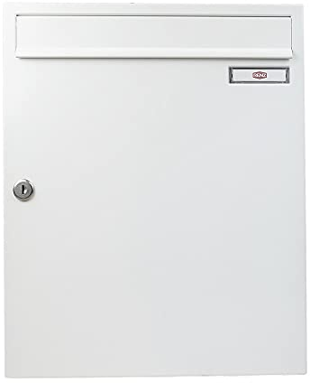 RENZ Briefkasten Classic 23 Liter - 370 mm x 440 mm x 145 mm - Einwurf 335 mm x 33 mm für Format C4 / B4 quer- mit RS50-Schrägeinwurf - Verkehrsweiß (RAL 9016) - 17-1-19316