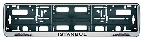 Auto Kennzeichenhalter in der Farbe Silber/Schwarz Nummernschildhalterung Auto, Nummernschildhalter Türkei Istanbul Fahne Flagge Motiv Bild 2 Stück