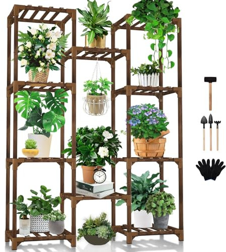 Uneedem Soporte para plantas de interior y exterior, estante alto para múltiples plantas, 10 niveles, 11 macetas, estante grande para plantas de madera, estantes para plantas para habitación, esquina,