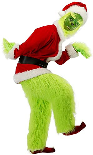 ZLYJ 7Pcs Anzug Weihnachten Erwachsene Grinch Deluxe Santa Kostüm Mit Maske Weihnachten Party Kostüm Ball Cosplay Red,XXXL