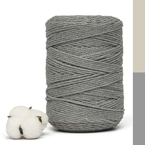 Makramee Garn 3mm x 300m, 100% natürliche Baumwolle, Baumwollseil Baumwollgarn, superweiches Garn für DIY Basteleien, Pflanzen - Hängekörbe, Wandteppiche,Stricken,Wanddekoration und recycelbar