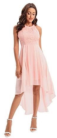 Odizli Robe de soirée élégante pour mariage pour femme Dos nu Swing Dentelle Mousseline de soie Robe de cocktail, A # rose., S