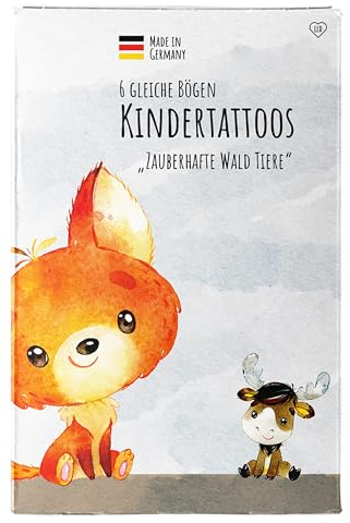 lila liebt dich® Besonders hautfreundliche Kinder Tattoo Zauberhafte Wald Tiere, Geburtstag Mitgebsel Kinder, Give Aways Kindergeburtstag – 6 gleiche Bögen