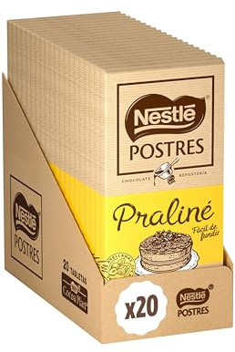 Nestlé Postres chocolate praline para fundir 20x170g | Chocolate praliné para fundir ideal repostería, formato tableta pack para postres caseros con toque avellanas