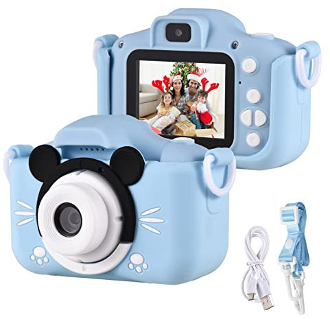 Andoer Digital Camera, 1080P 2.0 Inch Children's Photo Camera, with Strap, Ideal Gifts for Children 3-10 Years, Blue Mouse