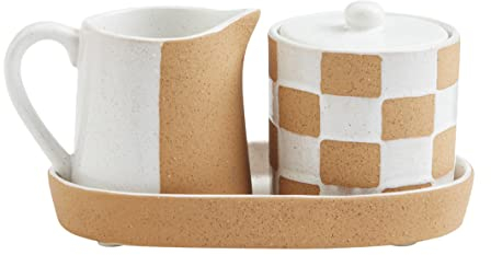 Mud Pie Ensemble crème et sucre en terre cuite ; pichet – 8,9 x 6,3 cm – 8,9 x 8,9 cm – Plateau de 20,3 cm de diamètre