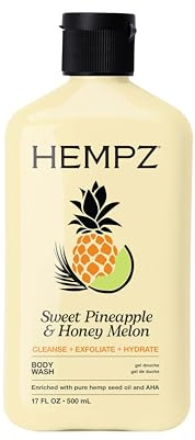 Hempz Body Wash - Sweet Pineapple & Honey Melon - Hydrating for Sensitive Skin, Scented, Exfoliating with Shea Butter, Pure Hemp Seed Oil, and Algae for Sensitive Skin - 17 fl oz