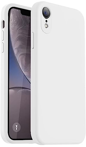 Vooii Compatible with iPhone XR Case, Upgraded Liquid Silicone with [Flat Edges] [Camera Protection] [Fit for Battery Charger Cases] Phone Case for iPhone 10 XR 6.1 inch - White