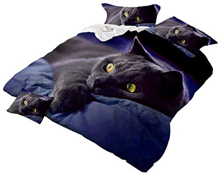 Ciieeo Gedruckter Bettbezug Mit Katzenmotiv Bettwäsche-Set Inklusive Bettlaken Und Zwei Kissenbezügen Aus Hochwertigem Polyestergewebe