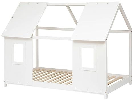 Laïba Kids Lit Cabane Enfant Fenêtre Maison du Bonheur Blanc - Bois 90x190 cm