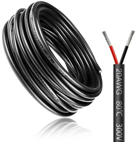 Cavo elettrico da 20 metri, 20 AWG, 2 x 0,5 mm², 2 cavi da 5 V/12 V/24 V, cavo di alimentazione in rame stagnato, flessibile e morbido, a bassa impedenza, alta resistenza alle alte temperature