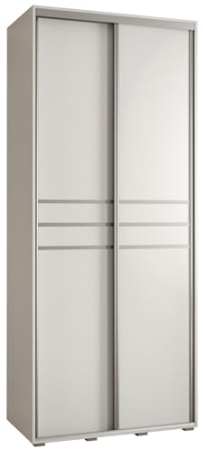 MEBLE KRYSPOL Davos 10 110 Schrank mit zwei Schiebetüren für Schlafzimmer - Moderner Aufbewahrungsschrank mit Kleiderstange und Regalen - 235,2x110x60 cm - Weiß Weiß Silber