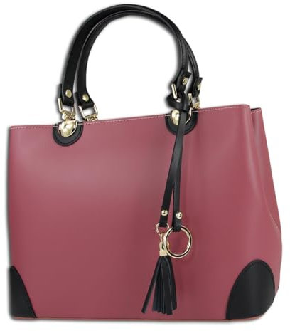 Toscanto OTT156HA Sac à main en cuir pour femme Vieux rose noir, vieux rose, noir, groß 32x23x11,5cm