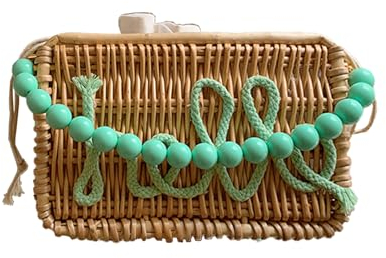Gets Strandtasche Geldbörse für Damen, natürlich, handgewebt, rechteckig, Korbtasche, Perlenkorb, Retro-Sommer-Stroh-Tragetasche, S-grün, Einheitsgröße