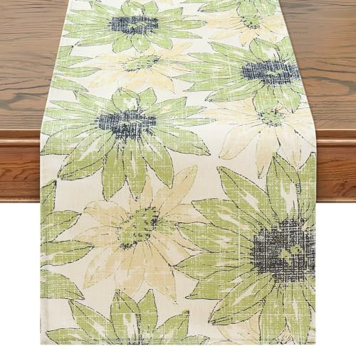 Betylifoy Tischläufer Sommer, Tischläufer Grün 32x180 Bauernhaus Sonnenblume Tischdecke Abwaschbar für Küche Essen Hochzeit Tischdekoration
