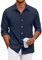 COOFANDY Chemises Décontractées à Manches Longues pour Hommes Chemise de Plage Coton Coupe Régulière Chemise Boutonnée Bleu Violet L