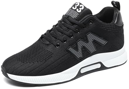 ihinzry Herren Elevator Sneakers 2,36 Zoll Unsichtbare Höhenvergrößerung Schnür Schuhe Atmungsaktives Mesh Obermaterial Versteckte Absatz Schuhe Sportliche Sneaker Schwarz 44