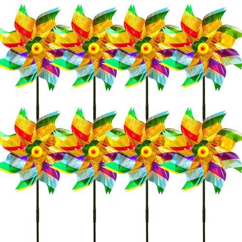 8 Stück Windräder Vogelabwehr, Reflektierende Windmühle,Taubenabwehr Windrad,Garten Obstgarten Balkon Vogelabwehr,Gartendekoration für draußen (8pcs-Farbe-C)