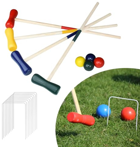 ORHEYA Jeu de croquet en pin pour 4 joueurs - Jeu de croquet pour l'extérieur pour enfants et adultes - Jeu de cricket en bois - Jeu d'adresse pour l'extérieur