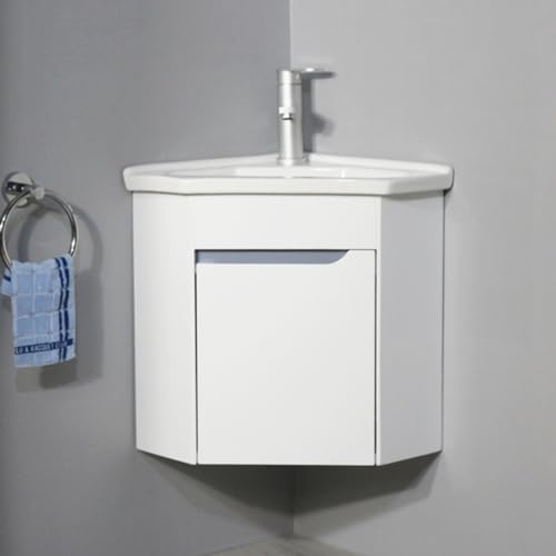 VSTQNXR Corner Bathroom Vanity Sink Combo For Small Space, Wall Mounted Cabinet Set Design, Toilet With Sink On Top, Rv Vanity, Hot & Cold Faucet,(Color:White,Size:42cm/16.5in)