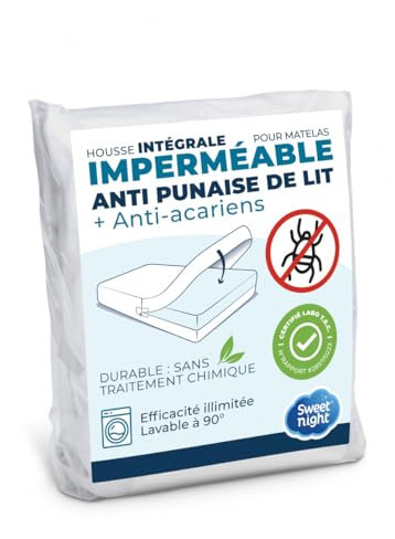SWEET NIGHT - Housse intégrale Matelas imperméable 180x200 cm | Anti-Punaise de lit et Anti-acariens | Rénove Matelas | Fermeture à glissière | sans Traitement Chimique | EP. jusqu'à 30 cm