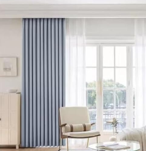 Beydodo Vorhänge Wohnzimmer mit Haken 2er Set, Gardinen Chenille Grau Blau Jacquard Modern Einfach 107x229CM Vorhang Halbtransparent Wohnzimmer Schlafzimmer Kinderzimmer