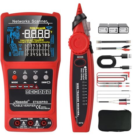 Network Cable Tester Wire Tracker Tone Generator Ethernet Tester Multimetro VFL 3 in 1 RJ45 CAT5 CAT6 CAT7 CAT8 RJ11 Tone BNC Tester PoE Test Cable Length Cable