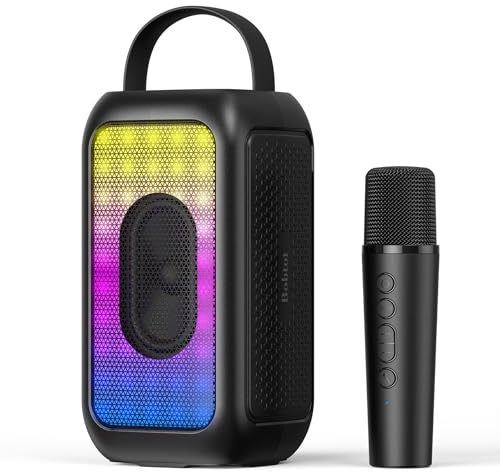 Bobtot Portable Bluetooth Speaker with Wireless Microphones, Black | Wireless Speakers Singing Machine with 16H Playtime, Magic Sound, Echo, EQ Mode, Loud Stereo, Deep Bass, RGB