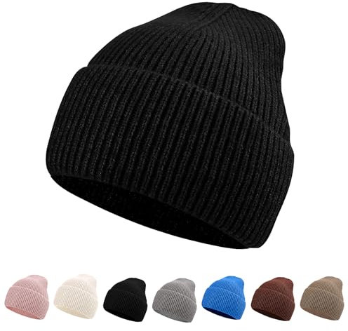 NebulaGlam Mütze Warm Mützen Wintermütze Strickmütze Weiche Winter Beanie Mütze Grobstrick Wintermützen für Herren und Damen für Outdoor Sports (Schwarz)