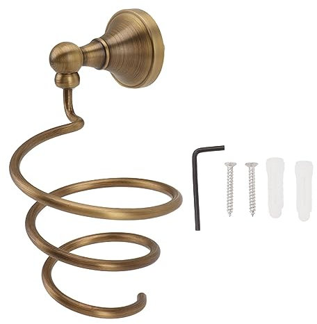 Kuuleyn Hair Dryer Holder Wall Mounted Copper Hair Styling Tools Storage Rack with Spiral Design for Home Hair Salon Hair Care Accessories Organizer