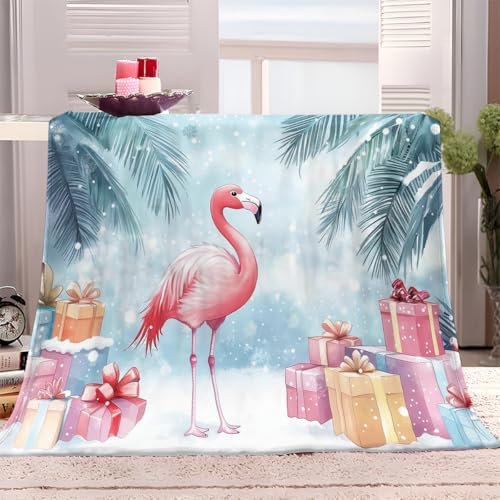 Kuscheldecke 100x150 cm Warme Sherpa Decke Flamingo-Palme Wohnzimmer Flauschige Wolldecke Sherpa Decke Wohndecke Sofadecke für Erwachsene Kinder Baby