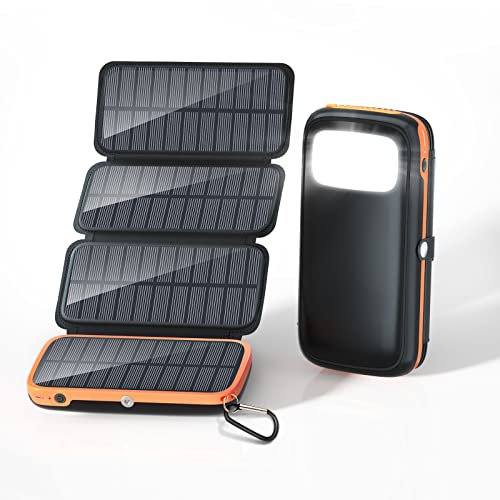 Marfrrty Solar Charger Power Bank - 26800mAh Portable Charger with 4 Solar Panels and 3 Outputs, USB C PD3.0 Fast Charging External Battery Pack with Flashlight for Smartphones Tablets
