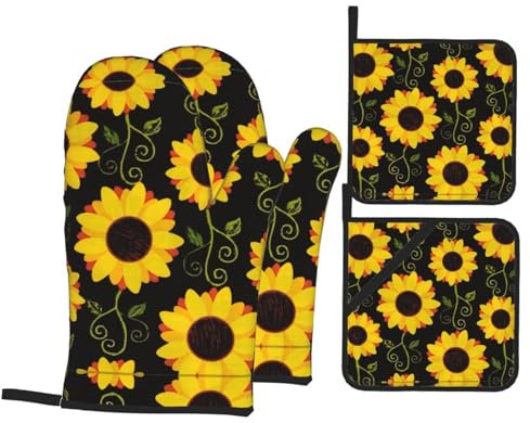 4 guanti da forno natalizi con girasole e presine, resistenti al calore, regalo per cucinare