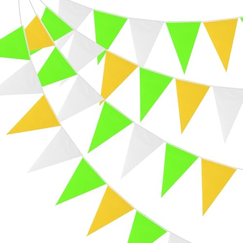 PATIKIL Bandiere per bandierine da 30,5 m, 60 pezzi, bandierine triangolari da appendere, per inaugurazioni, matrimoni, compleanni, feste, decorazioni, giallo, verde, bianco