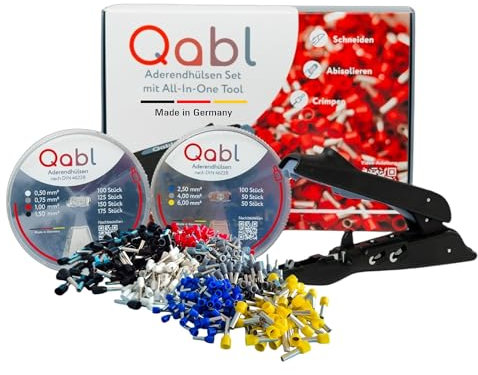 Generisch Qabl Aderendhülsen Set mit All-In-One Tool, 750 ST (0,5mm² bis 6,0mm²), Crimp Zange, Kabelhülsen, Crimpzange, Krimpzangenset, Aderendhülsenzange, Elektrowerkzeug, Presszange