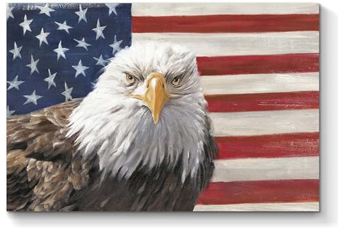 TAR TAR STUDIO Patriotic Bald Eagle Wall Art - USA Flag Modern Canvas Painting, Military Picture for Living Room Garage Gym 36x24 in