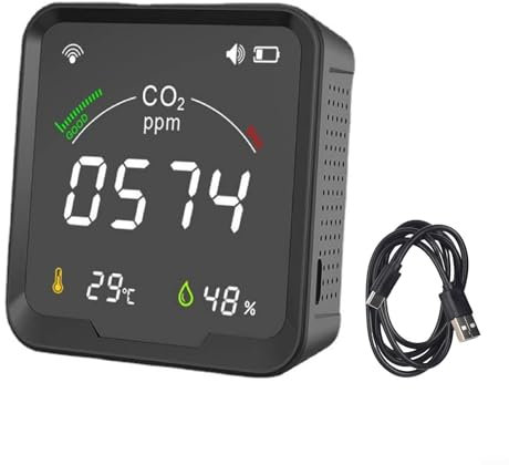 Smart Carbon Dioxide Monitor 3 in 1 Luftqualitätsdetektor WiFi Kompatibel mit für Tuya App Echtzeit für CO2-Messung Temperatur Feuchtigkeitssensor Akku Betrieben für Zuhause Büro