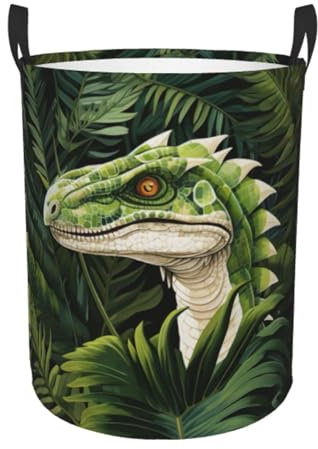 Panier à linge circulaire imprimé feuille de palmier dinosaure – un panier à linge sale adapté pour les maisons, les chambres et les dortoirs
