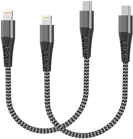 Cable iPhone USB C Corto 2Pack 30CM, Cable USB C a Lightning Certificado MFi Apple Cable Cargador iPhone Carga Rápida Nylon Corto Apple Cable Lightning Tipo C para iPhone 14 Pro Max 13 12 11 XS XR 8