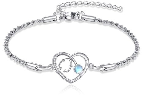 DAYLINLOVE Krankenschwester Geschenke für Krankenschwestern 925er Sterling Silber Stethoskop Mondstein Armband RN Krankenschwester Anerkennung Abschluss Schmuckgeschenke für Damen Frauen Medizinisch