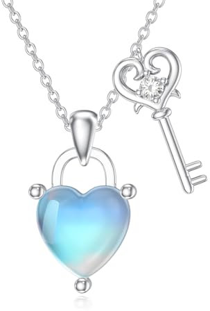 MUUYON Mondstein Herzschloss Schlüsselkette für Damen 925er Sterlingsilber Herz Vorhängeschloss Halskette Mondsteins chmuck Geburtstagsgeschenk für die Freundin