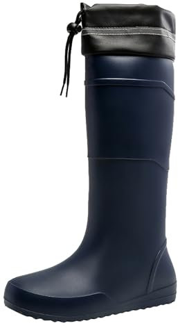 Stivali da pioggia in PVC da uomo e da donna, stivali da pioggia extra alti, impermeabili, con texture antiscivolo in gomma, stoviglie, bocca, fodera in neoprene, plantare imbottito, resistente, Blu