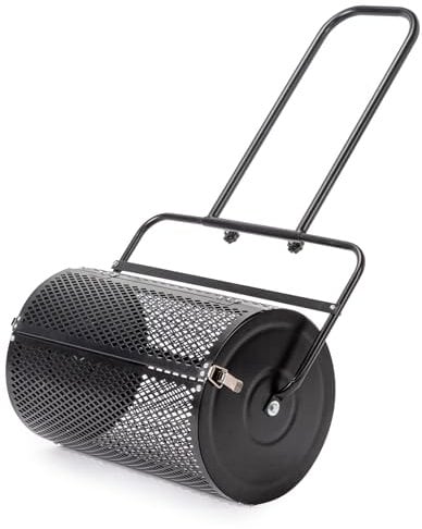 Outopee 24 Compost Spreader, 76L Peat Moss Top Dressing Roller with Steel Mesh Basket, U-shaped Handle & Side Latches, Garden Lawn Spreader for Spreading Manure Mulch Topsoil